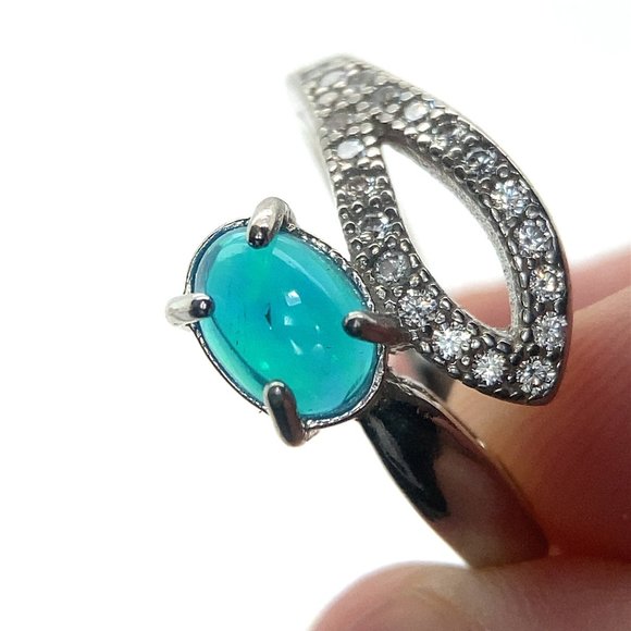 Blue Opal 1.39ct Platinum Finish Solid 925 Sterling Silver Ring - Picture 1 of 7